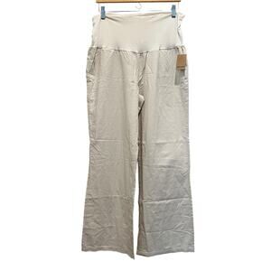 NEW POPLOOKS Linen Wide Leg Pants Tan Plus Sz 3X Hi Rise Comfy Fold Over Waist